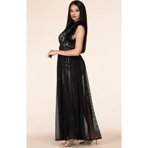 Latiste Two Piece Sheer Mesh Maxi Dress Leopard Print Romper Large Black NWT - Picture 2 of 8